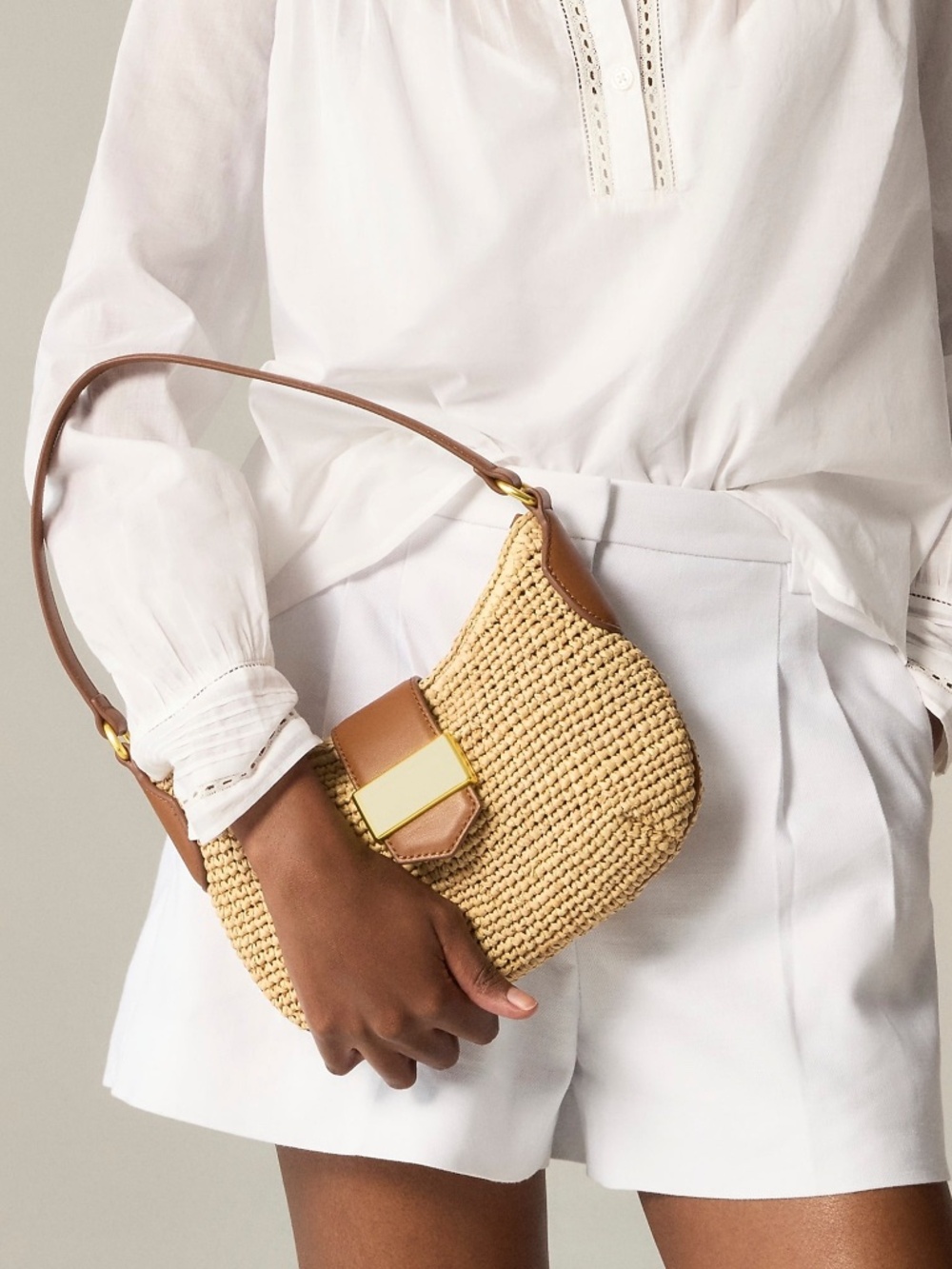 NWT J. Crew Berkeley Buckle Shoulder Bag in Handknotted Straw - Picture 8 of 9
